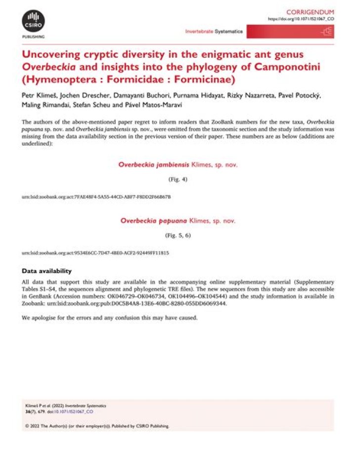 (PDF) Corrigendum to Uncovering cryptic diversity in the enigmatic ant