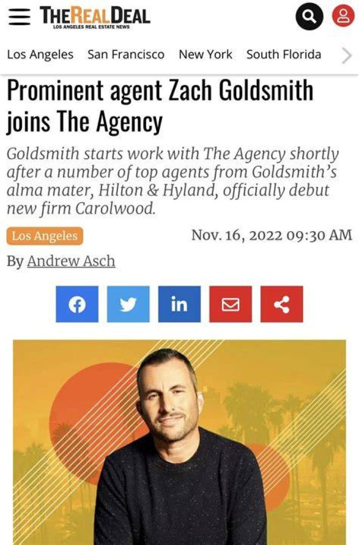 The Real Deal Prominent Agent Zach Goldsmith Joins The Agency — ZACH
