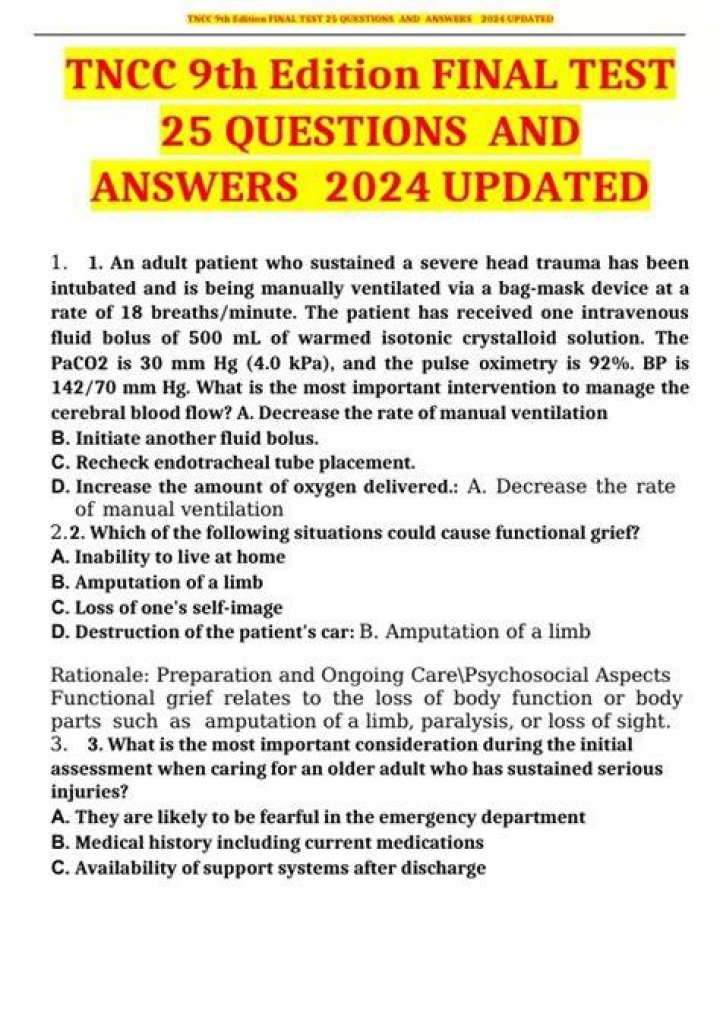TNCC 9th Edition Exam With Complete Solutions (2023 Actual Test) TNCC